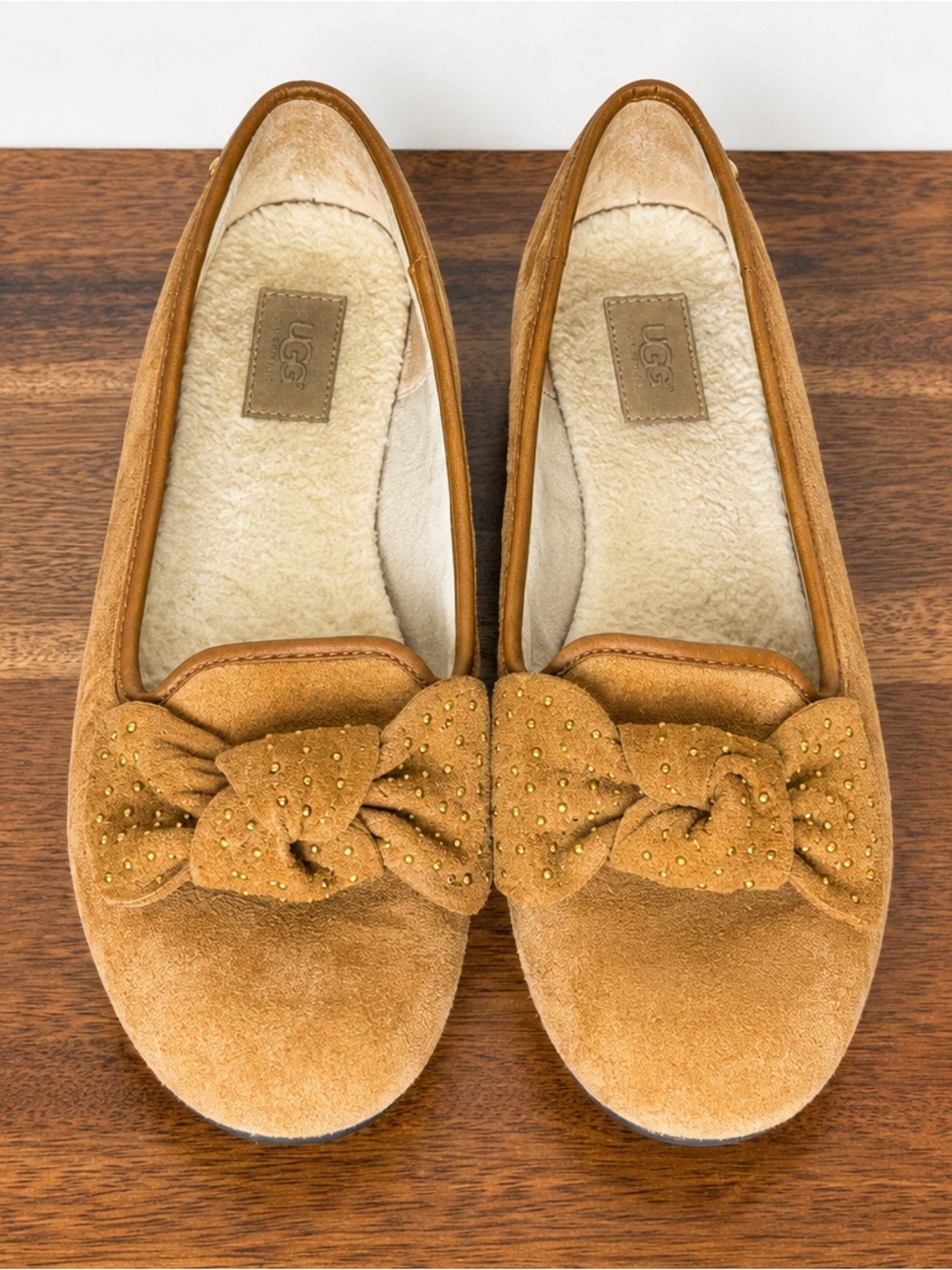 UGG Suede Bow Ballet Flats Studded Chestnut Brown Women’s Size 8